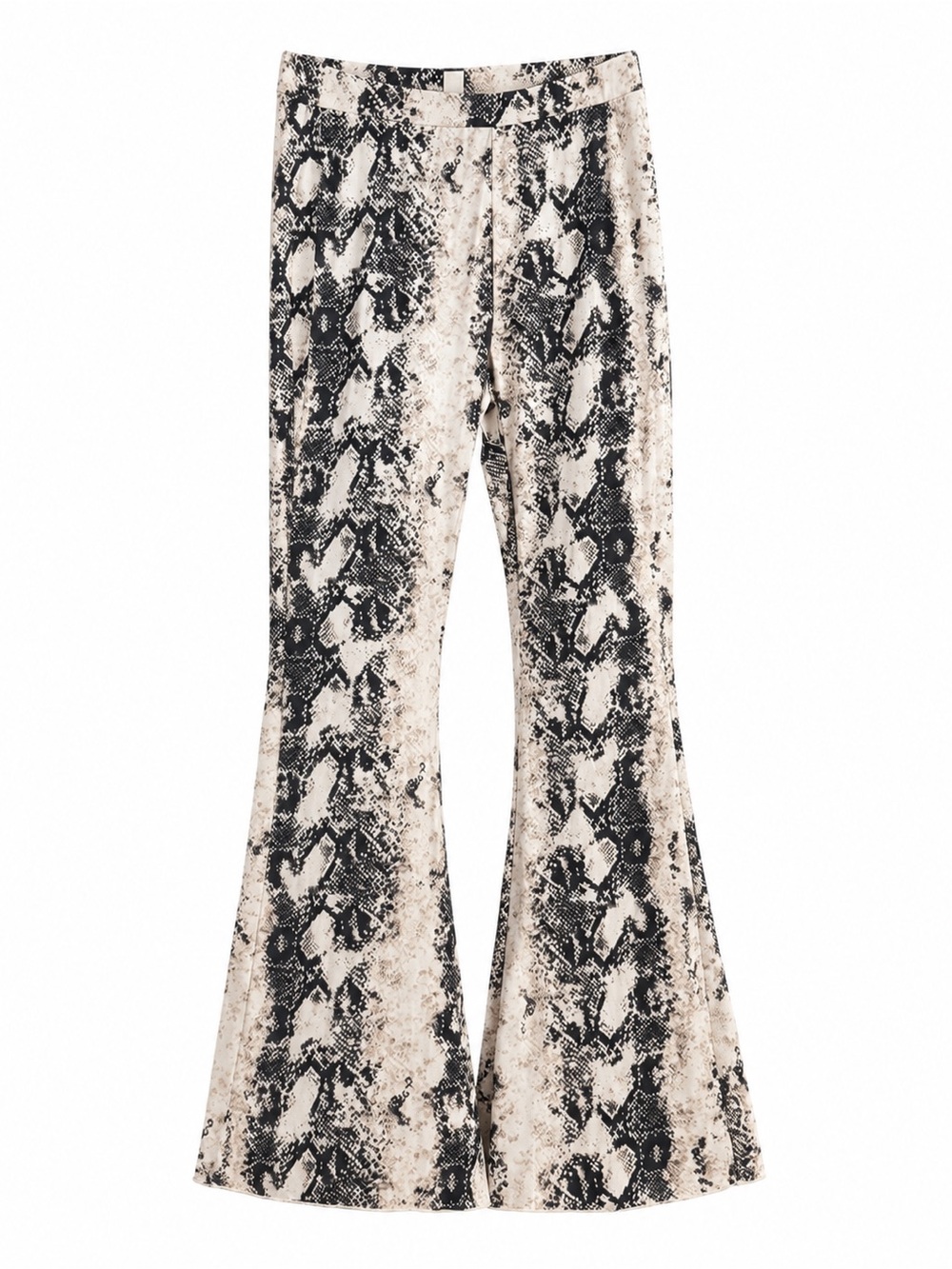 Snake Print Flared Pants in Black & Cream